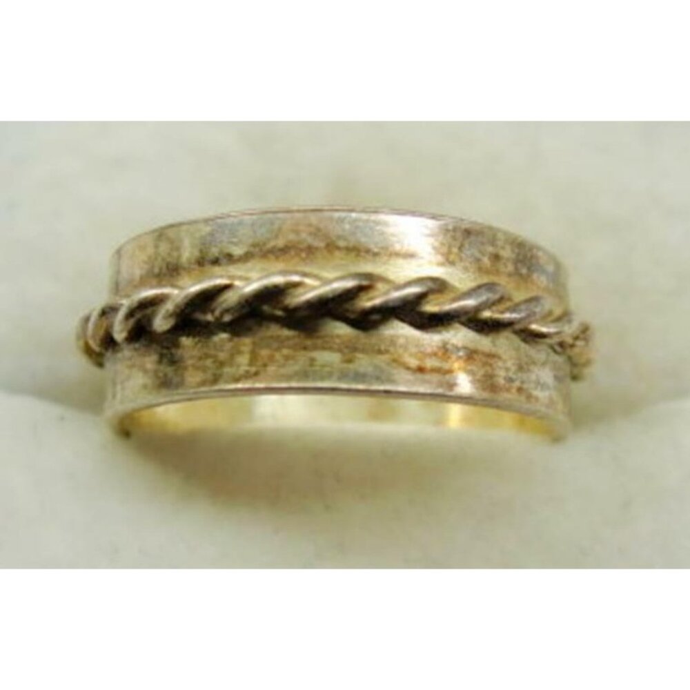 sz 5 3/4 Twisted Rope Emboost Thick Band Sterling Silver 925 Vintage Patina Ring
